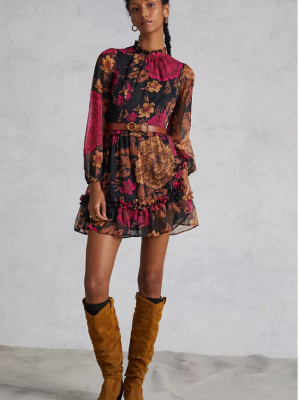 Anthropologie Porridge Puff-Sleeved Floral Mini Dress; EUC; Size XL
